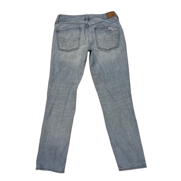 American Eagle Jeans Womens 6 Blue Tomgirl Button Fly Trashed Destroyed Grunge - Picture 2 of 9